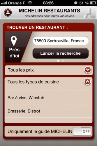 Application iphone michelin restaurant