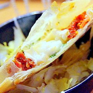 Brick au poisson, sauce tomate, dans un bol