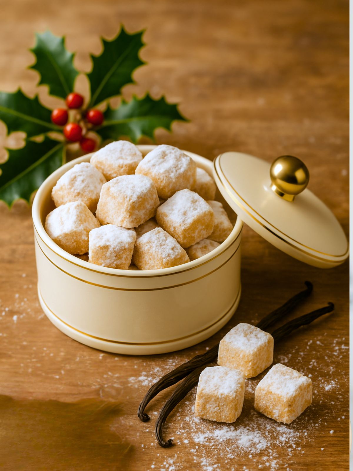 Biscuits de Noël saupoudrés de sucre glace et vanille