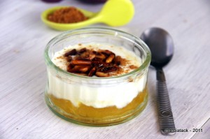 Trifles abricots-fromage blanc, aux pignons caramélisés
