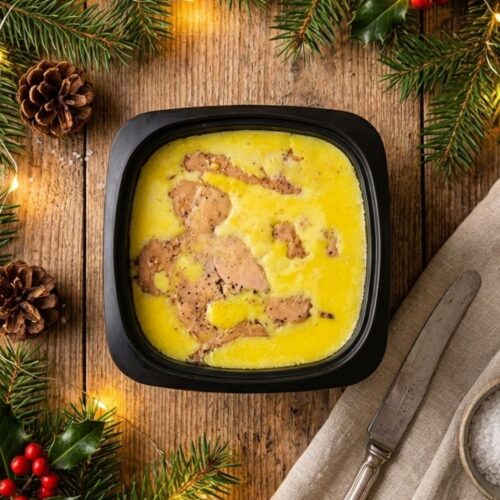 Foie gras en gelée, décorations de Noël.
