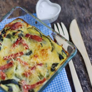 Gratin de courgettes au jambon, prêt à déguster