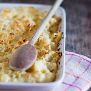 recette de gratin de choux fleur, chorizo et cumin