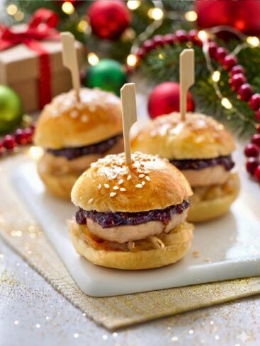 Mini burgers festifs au foie gras et confit