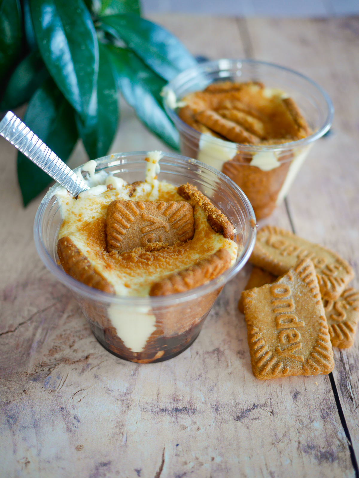 Dessert individuel avec spéculoos, crème et base chocolatée.