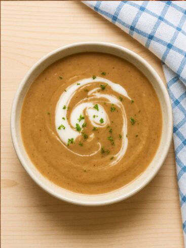 Bol de soupe crémeuse avec persil et crème