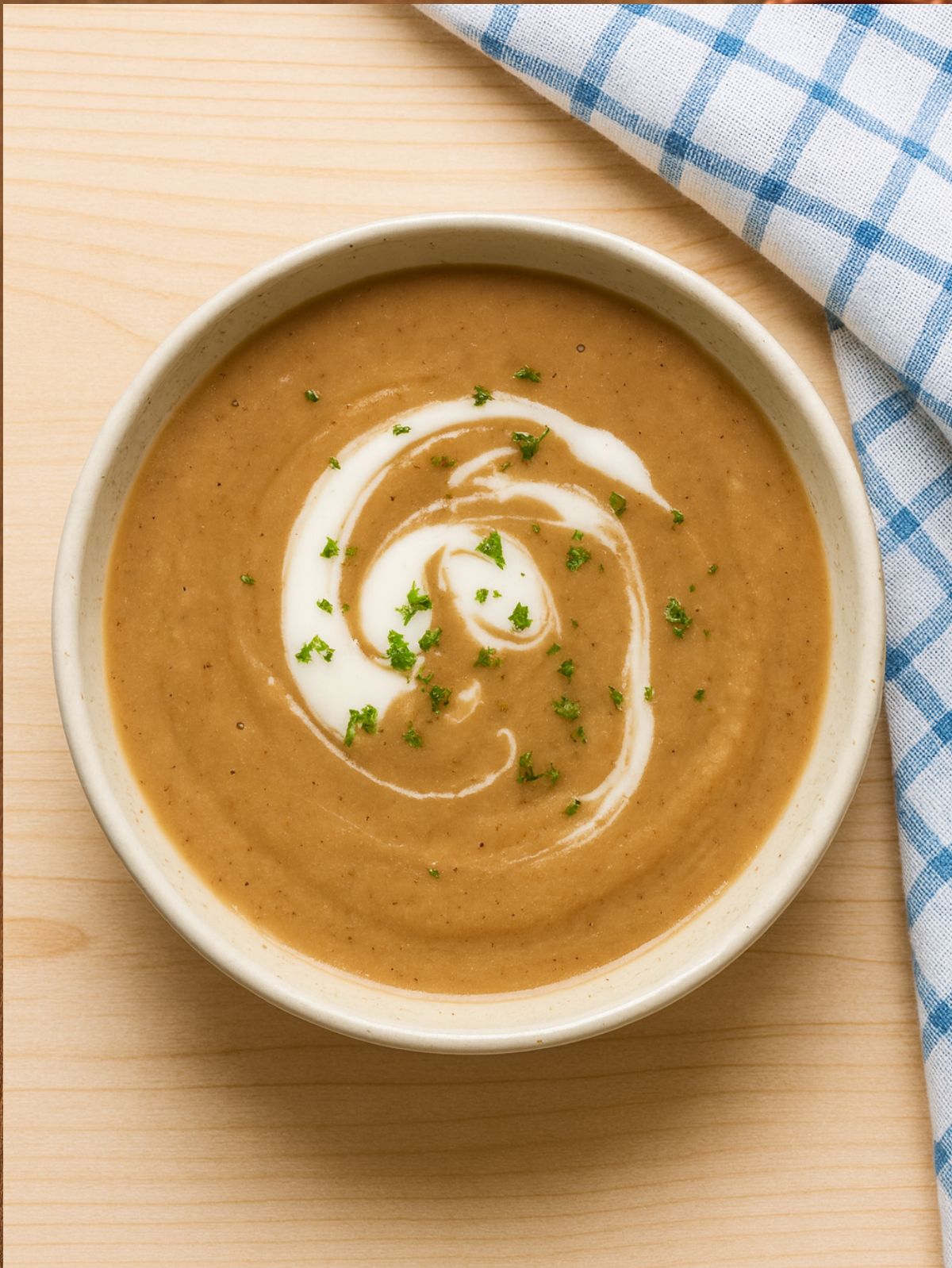 Bol de soupe crémeuse avec persil et crème
