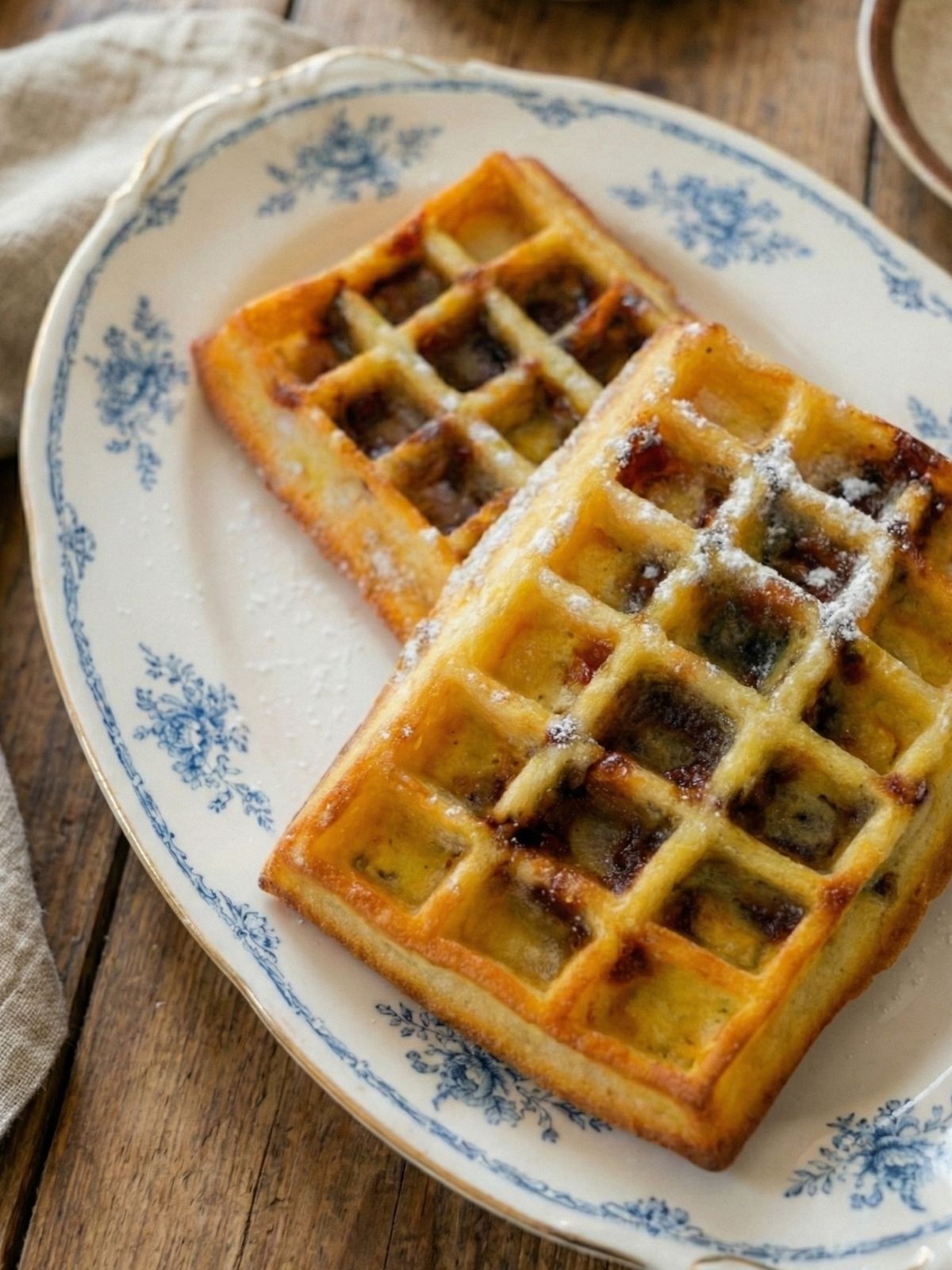 Gaufres belges avec confiture et sucre glace