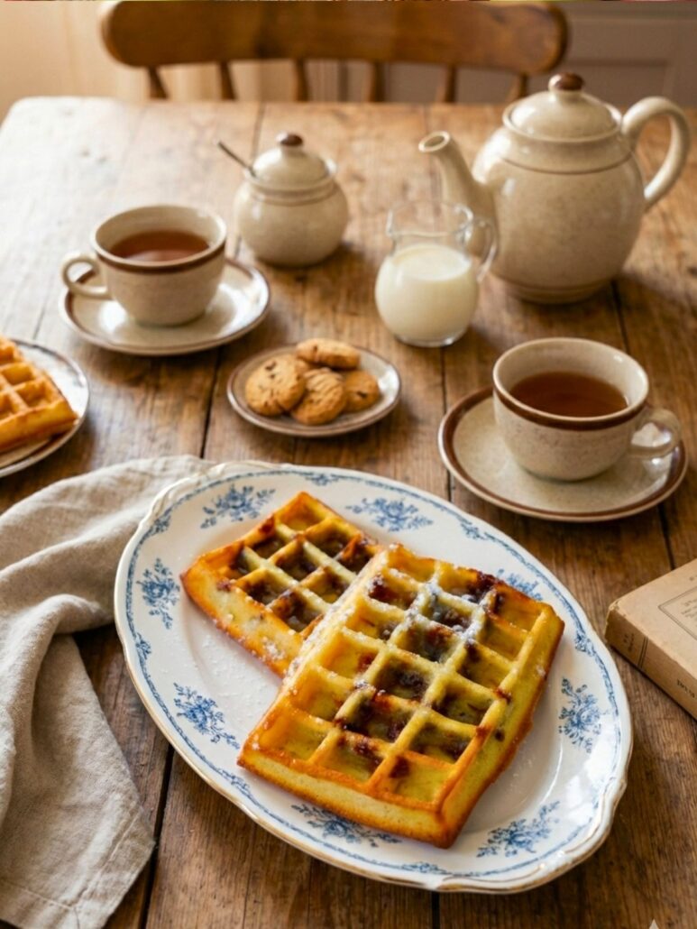 gaufres au four aux pépites de chocolat avec théière