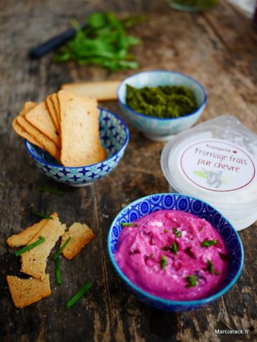 Apéritif : toasts, dips et fromage de chèvre frais