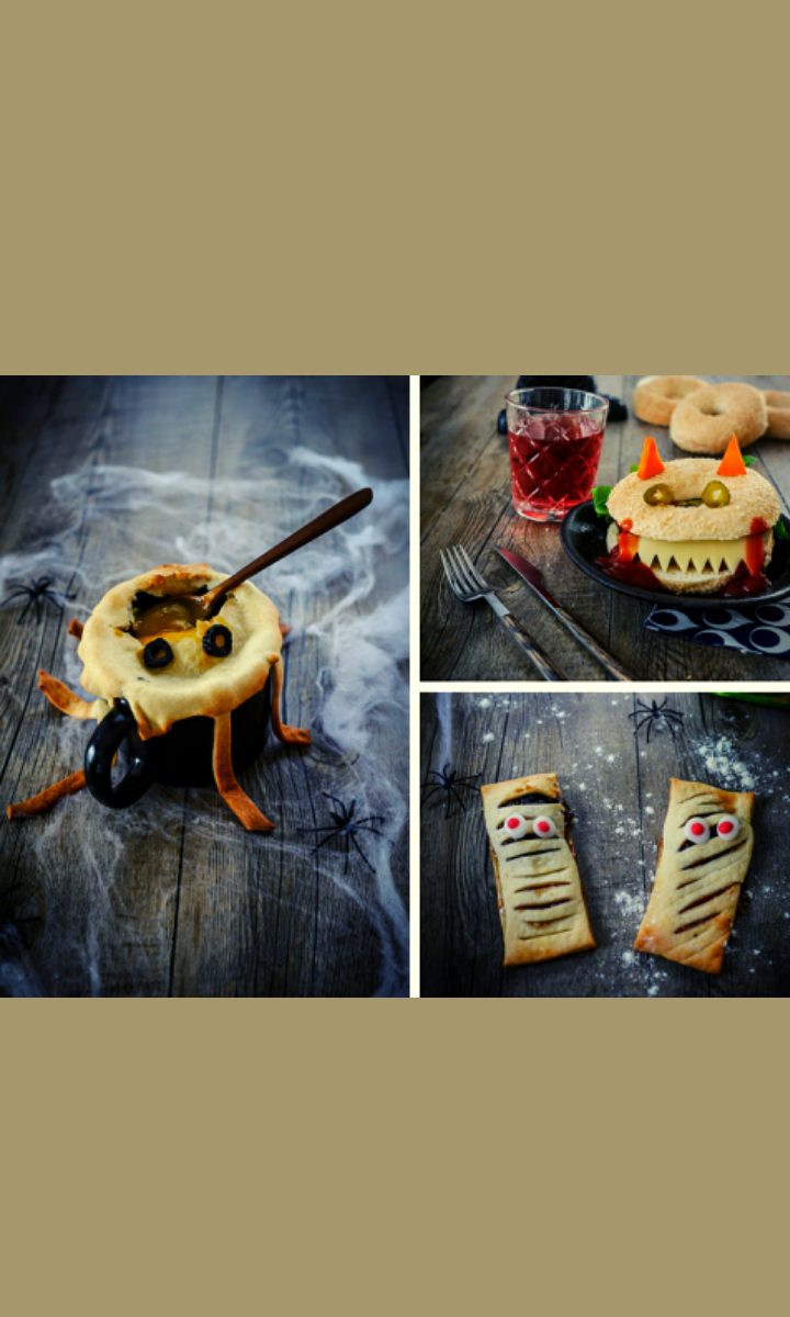 Collage créations culinaires effrayantes pour Halloween.