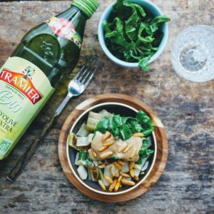 Salade aux légumes, huile d'olive Tramier Bio.