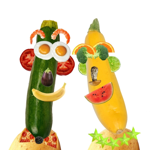 Personnages de légumes et fruits anthropomorphes