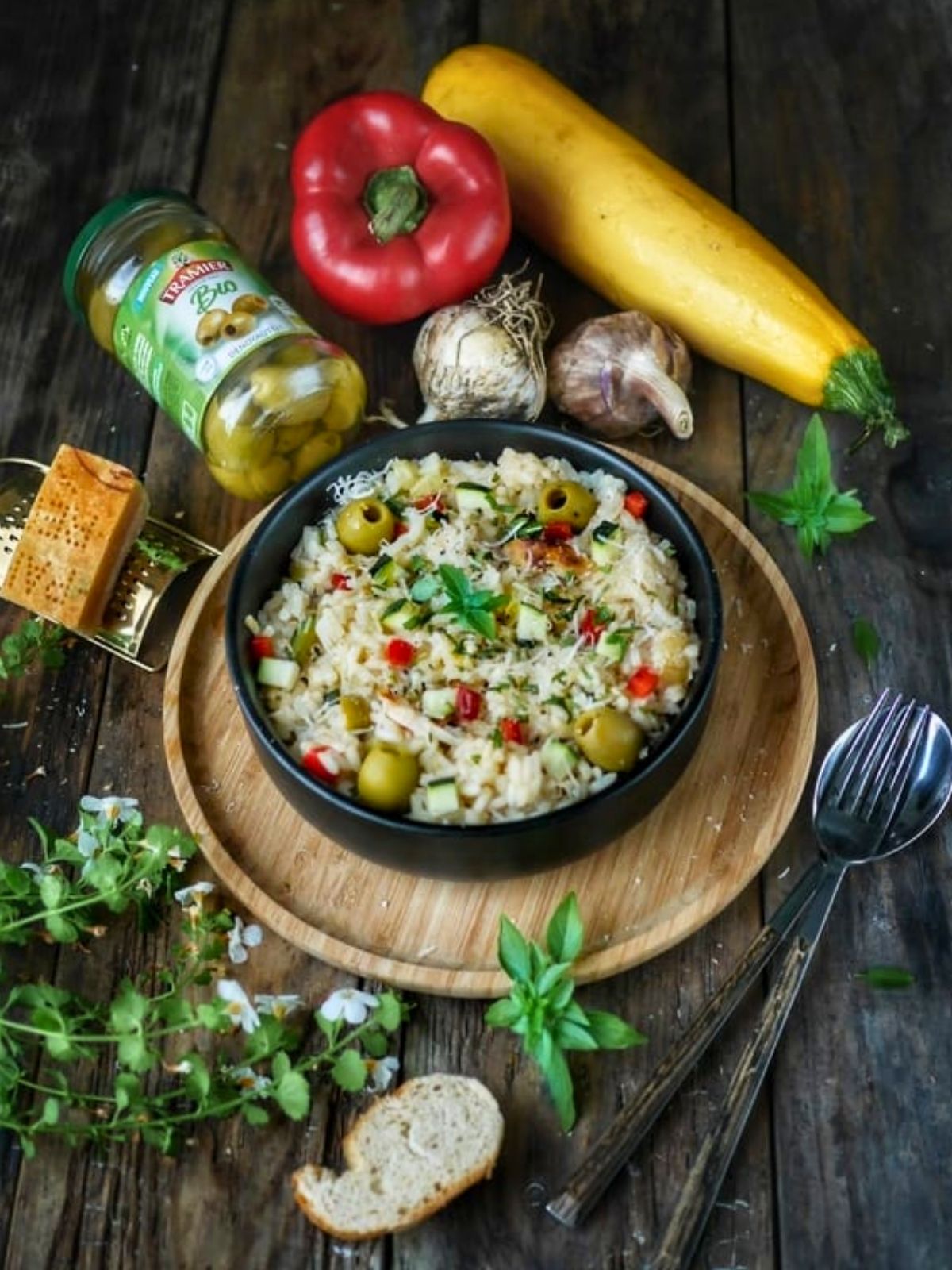 Risotto anti-gapi poulet rôti olives vertes