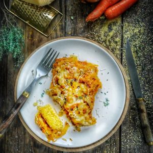 Gratin de carottes et polenta, vue de dessus.