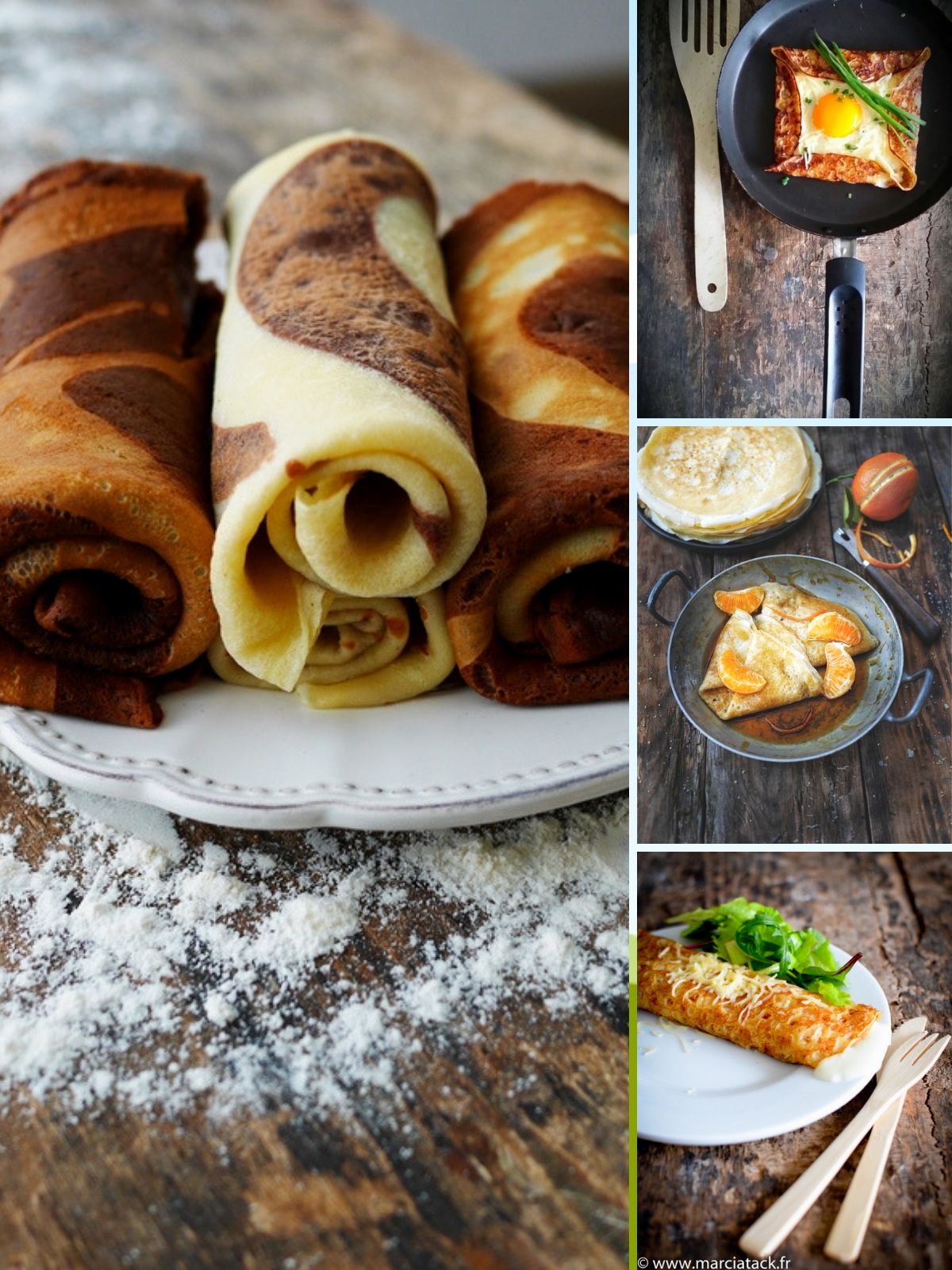Crêpes variées : roulées, à l'œuf, orange, fromage.