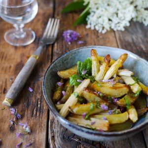 asperges blanches au four et pommes de terre rôties
