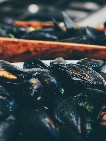 Assiette de moules fraîches, prêtes à être dégustées.