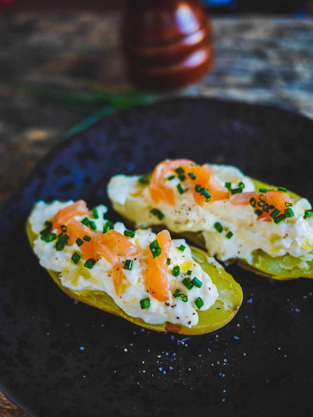 Pommes de terre farcies au saumon et ciboulette