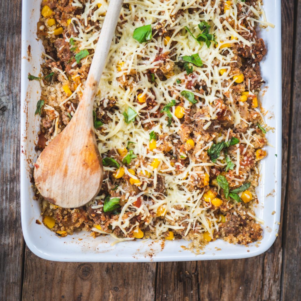 Gratin de quinoa au boeuf, maïs et fromage