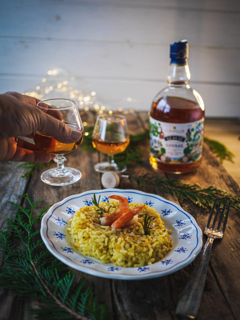 Risotto aux gambas et romarin, Accord Spiritueux AromatiqueRaisins 