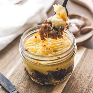 Hachis parmentier en bocal, portion à la fourchette