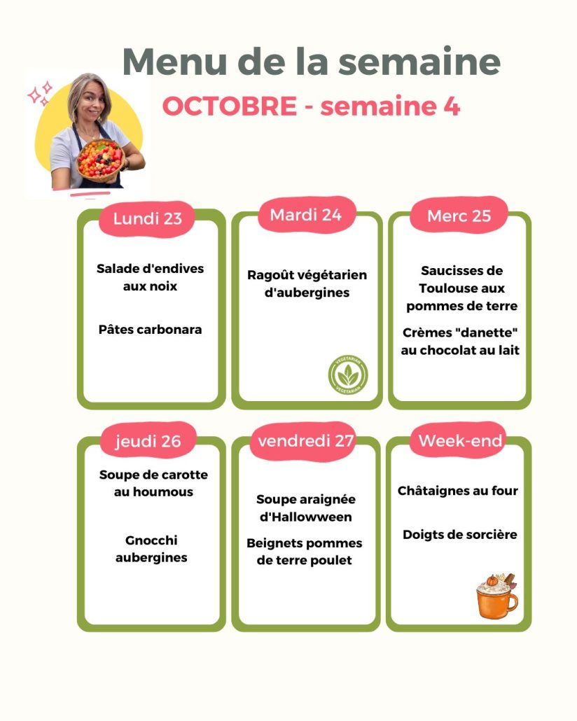 Octobre - menu de la semaine 4