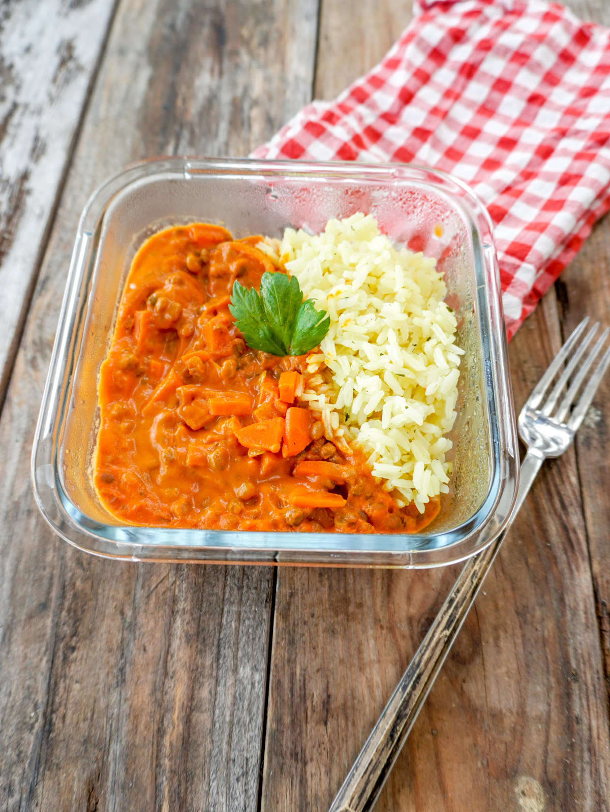 Dahl lentilles aux carottes, avec du riz