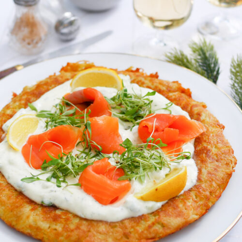 Rösti au saumon, crème et citron