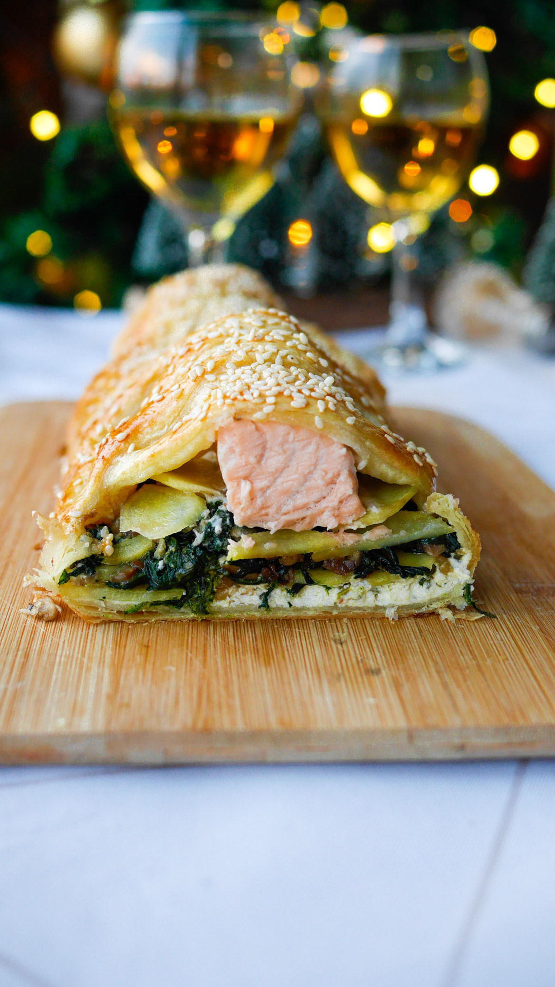 Pâté en croûte au saumon et épinards, Noël.
