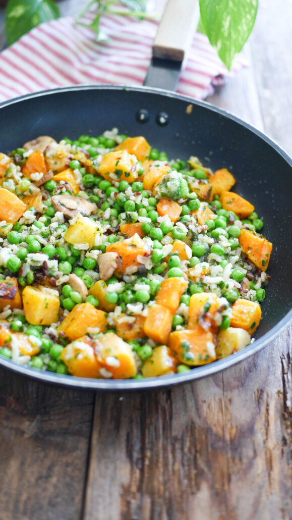 poêlée de riz courge et petits pois