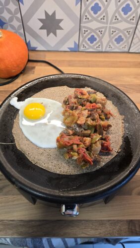Galette sarrasin, œuf, ratatouille, courge