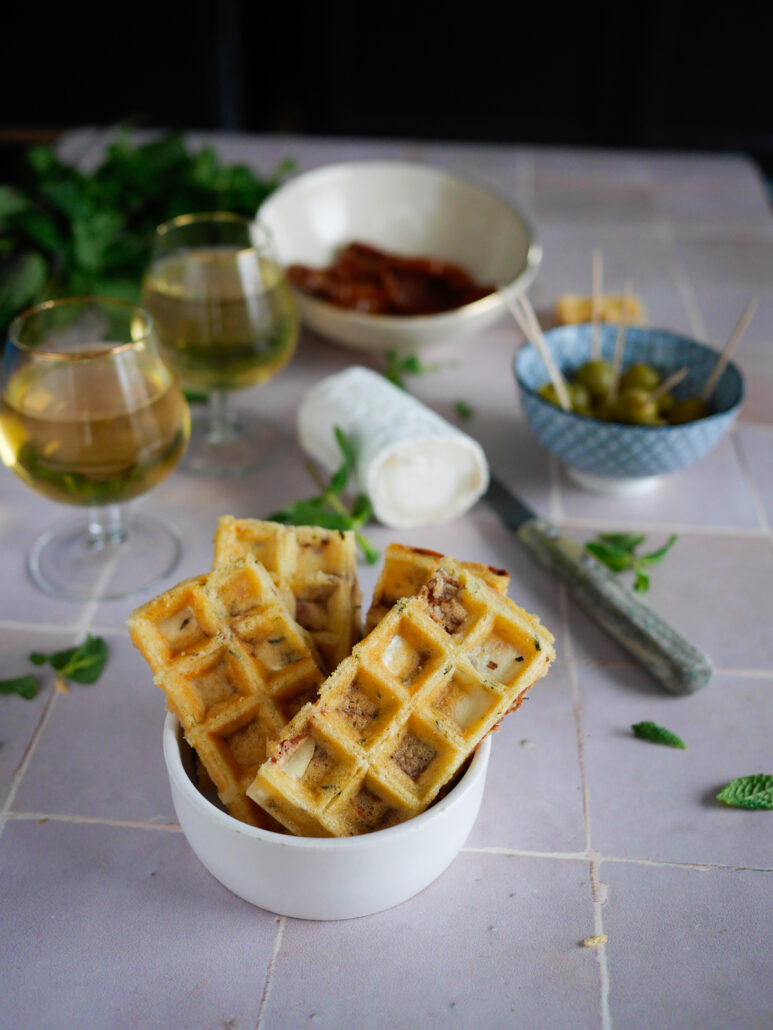 Gaufres au four tomates séchées et fromage de chèvre