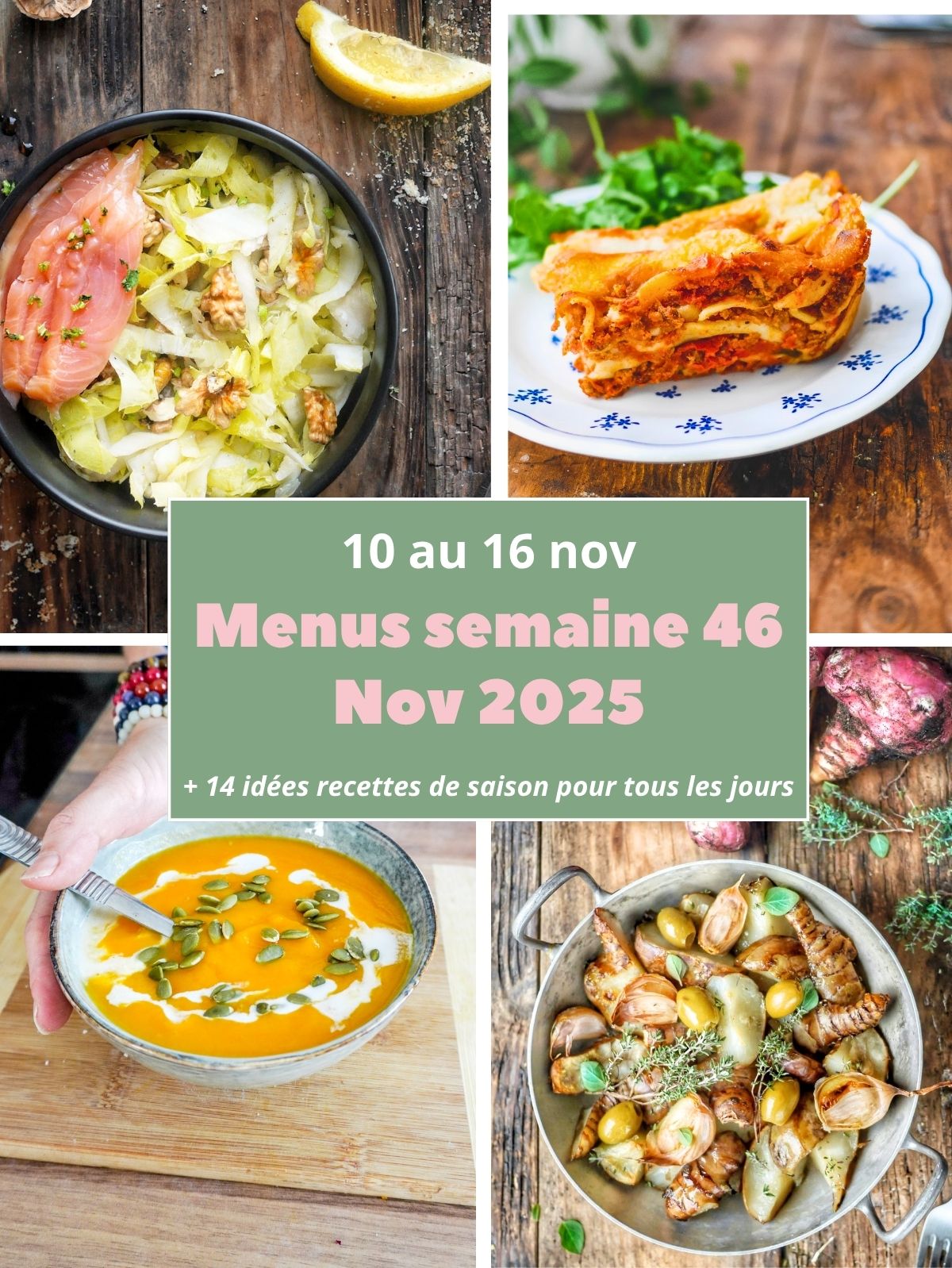 Menus semaine 46 (10-16 nov 2025) et idées recettes