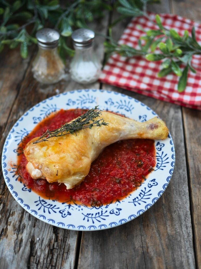 assiette de poulet basquaise cuit à l'airfryer