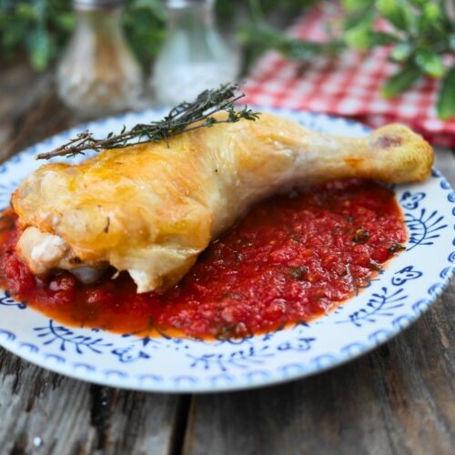 cuisse de poulet basquaise sauce tomate poivrons cuit à l'airfryer