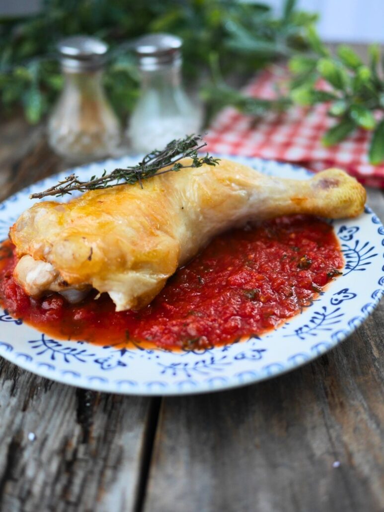 cuisse de poulet basquaise sauce tomate poivrons cuit à l'airfryer