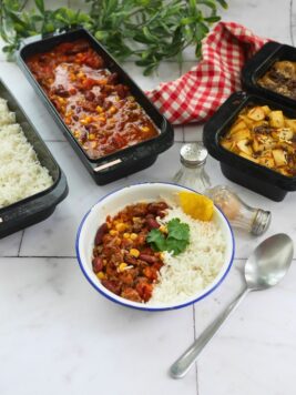 4 plats en une seule cuisson : chili con carne, riz pilaf et 2 clafoutis au Combo Cook